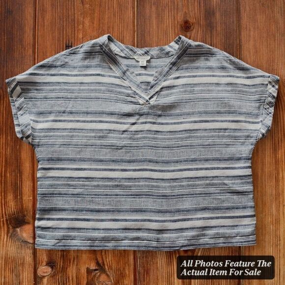 Artisan NY 100% Linen Blouse Top Shirt Nautical Stripes Womens XL - Picture 1 of 7